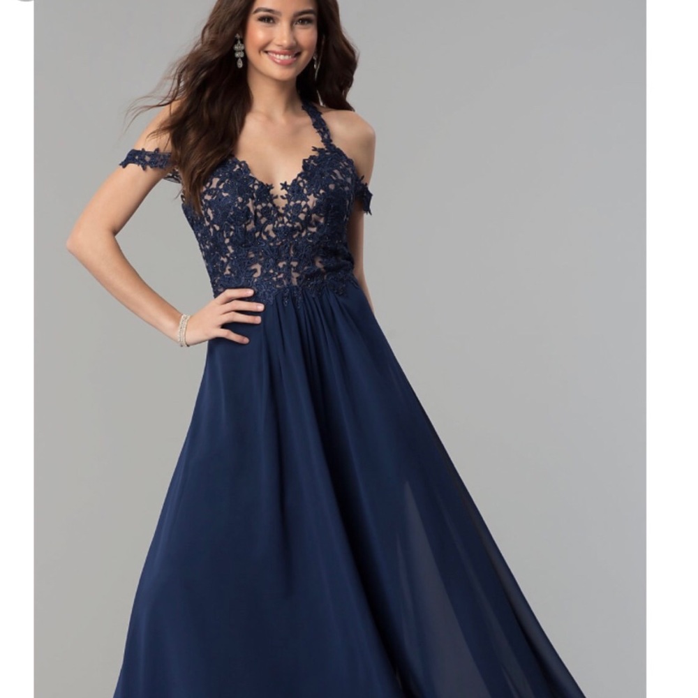 Faviana Cold-Shoulder Dress Long Dress (navy)